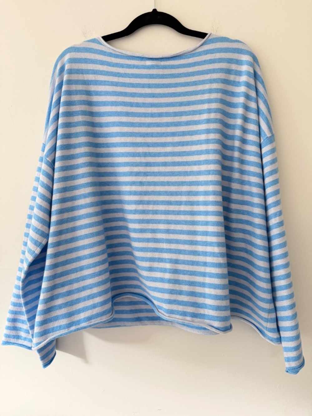 Aerie Sunday Soft Boatneck Sweater Light Blue Stripe Rolled hem Soft Cozy Lounge - Picture 10 of 11